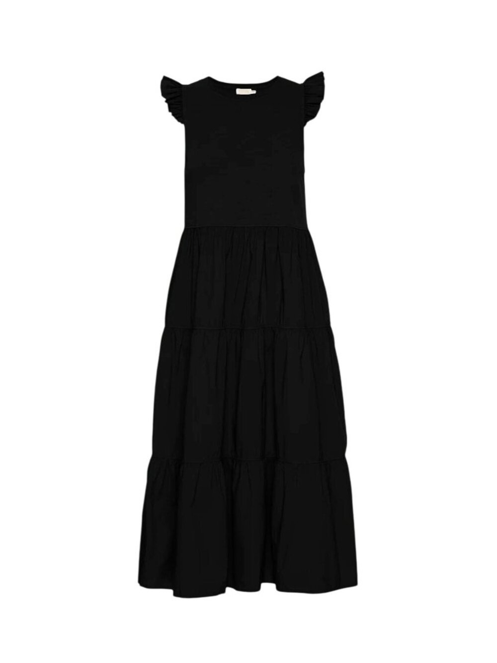 Nation LTD Sissy Tiered Ruffle Sleeve Midi Dress Jet Black Size L Minimalist - Picture 3 of 9